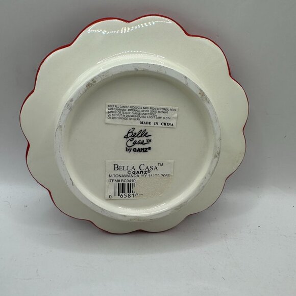 Bella Casa By Ganz Red & White Ceramic Scalloped Plate With Vine Design - Picture 3 of 4